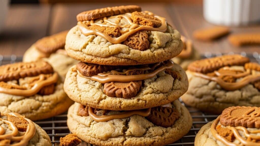 Soft Biscoff Cookie Butter Cookies with gooey cookie butter center and sea salt
