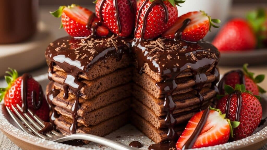 FOOD STYLE chocolate covered strawberry pancakes with ganache