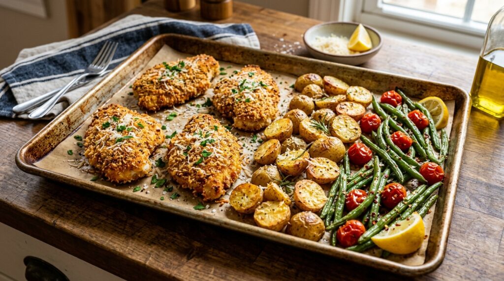 Parmesan Crusted Chicken Sheet Pan Dinner